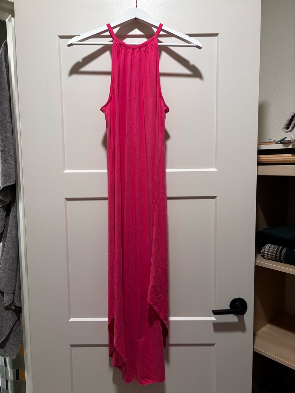 Double Zero Hot Pink High-Neck High-Low Maxi Dress
